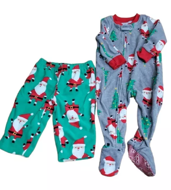 Boys Carter’s Fleece Footed Pajamas + Pants 12 Months Santa Holiday Lot of 2