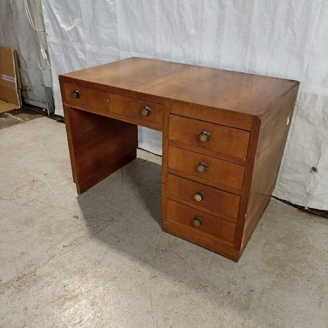 Scrivania Antica Art Déco Legno Impiallacciato Ottone Inizio 900 Italia