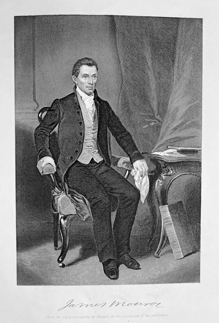 American President JAMES MONROE ~ Old Antique 1862 Art Print Engraving