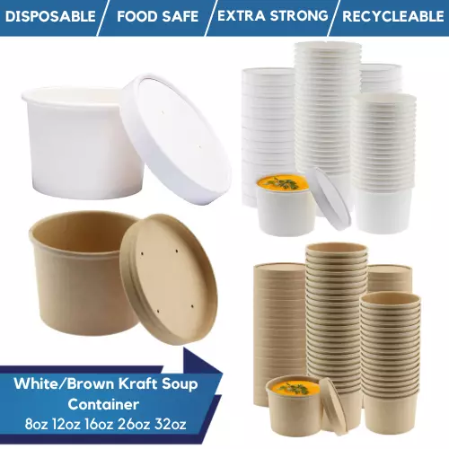 Kraft Soup Container With Vented Lids Disposable Soup Cups Paper Ice Cream Pots