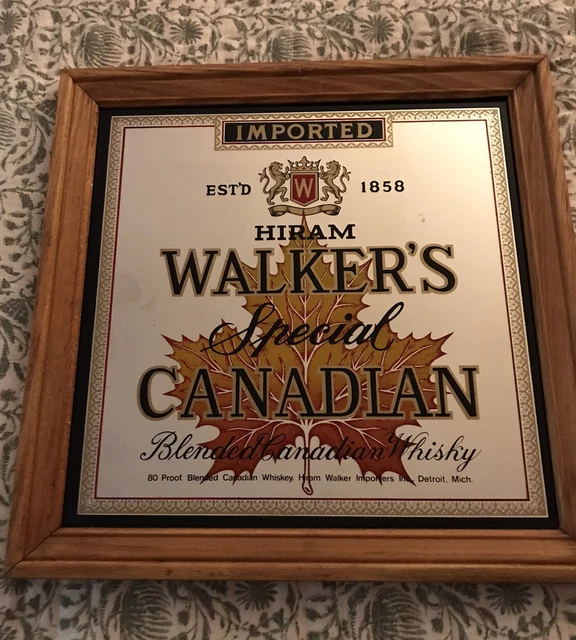 Vintage Framed Hiram Walkers  Special Canadian Blend Whisky  Mirror 16"x16" NICE