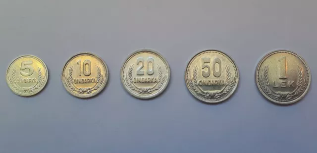 Albania full set of UNC aluminium coins: 5; 10; 20; 50 qindarka and 1 Lek 1988