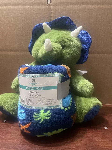 Peluche de dinosaurio verde con manta totalmente nuevo en paquete