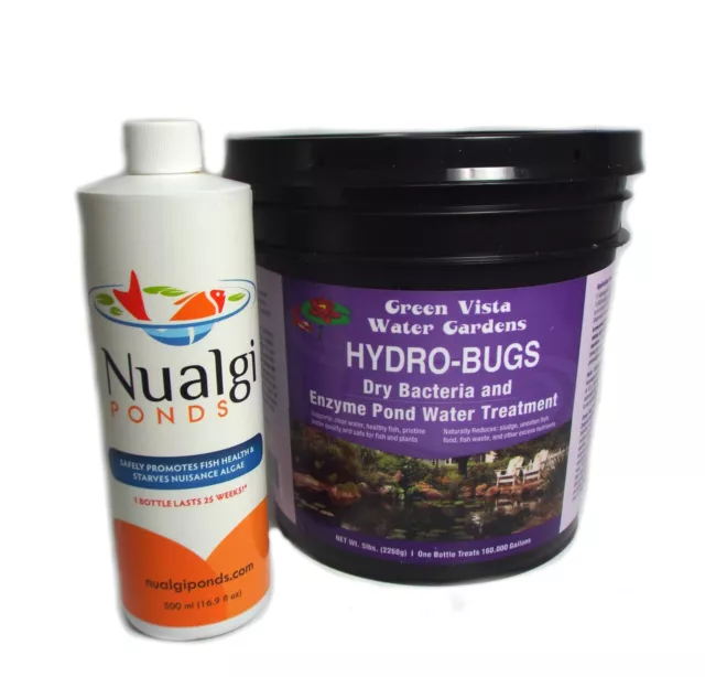 Green Vista Hydro-Bugs & Nualgi Ponds Algae Control LG Combo Pack (500ml & 5lbs)