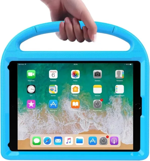 Blue iPad 5th/6th Gen & iPad Air 2 Kids Case + Screen Protector w/ handle L3