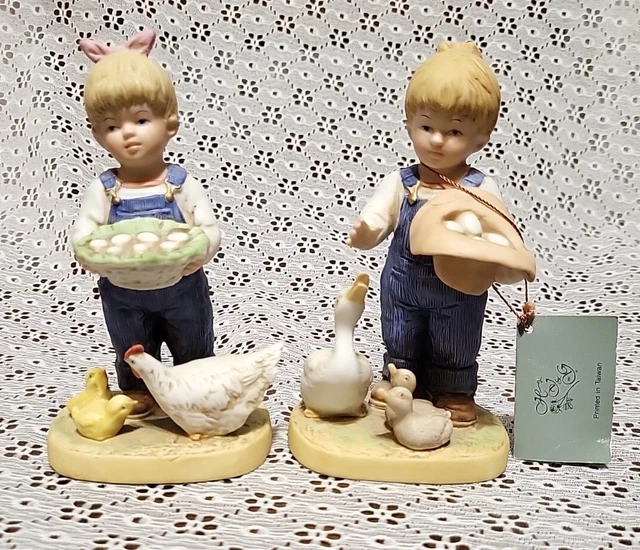 VTG Homeco "Denim Days"w/Tag- "Gathering Eggs" #1509-Boy & Girl Figurines-5"