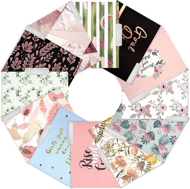 12 Pack Decorative File Folders with 12 Different Letter Size Designs- Colored F