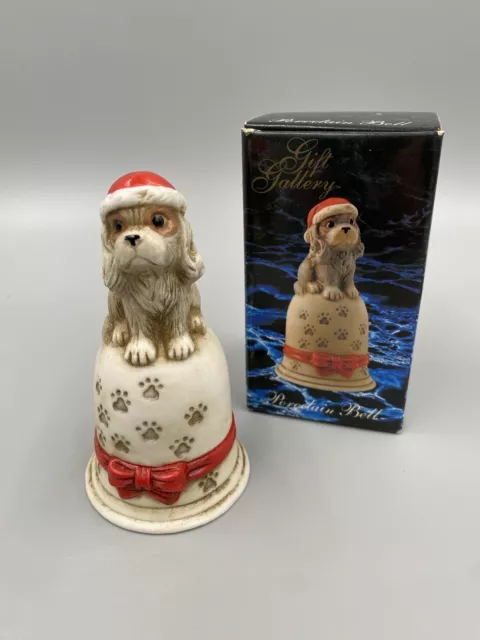 Vintage Kmart  Porcelain Bisque Bell Puppy Dog  In Santa Hat Christmas Decor