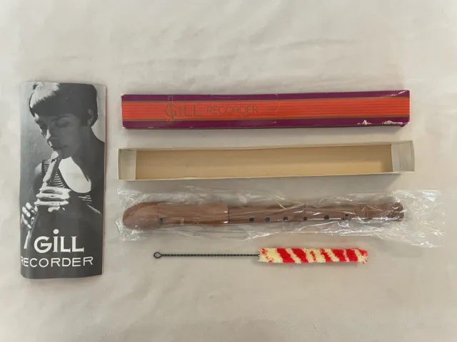 Vintage Gill Wood Recorder Made in Israel In Original Box Cleaner & Instructions