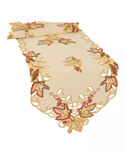Xia Home Fashions L77117 Moisson Leaf Embroidered Cutwork Table Runner 15x54 in