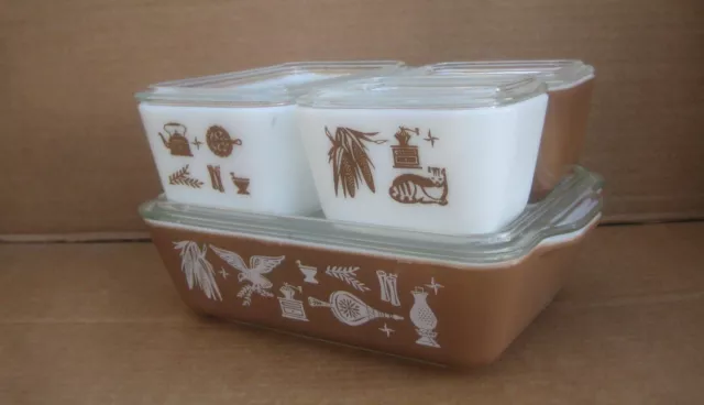 Pyrex Early Americana Complete Set Refrigerator Dish & Lids Vintage NICE! 8 pc