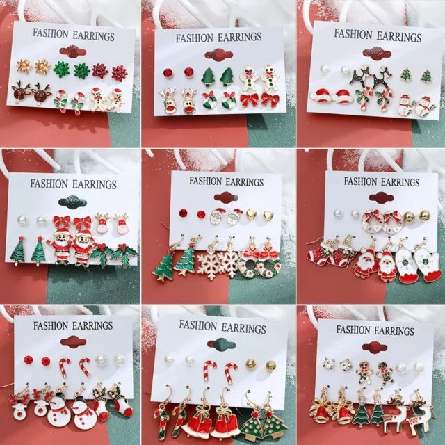 6Paar/Set Weihnachtsmann Weihnachtsohrringe Baumeln Ohrringe SchmuckSet Geschenk