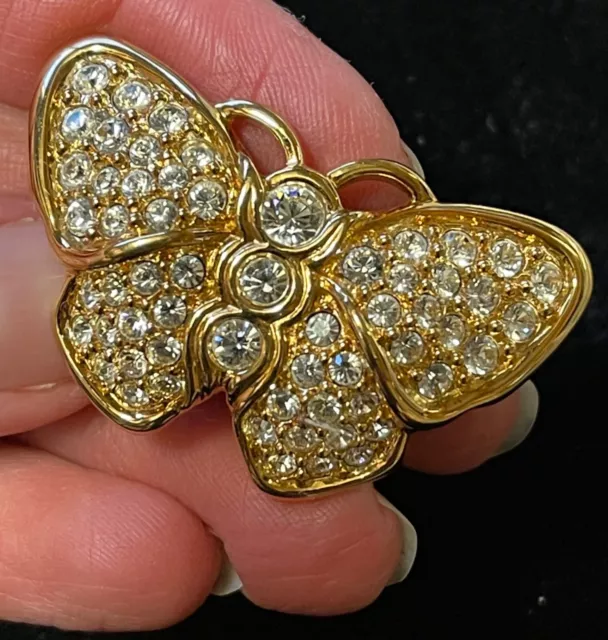 SWAROVSKI swan signed crystal butterfly moth gold tone brooch pin jewelry