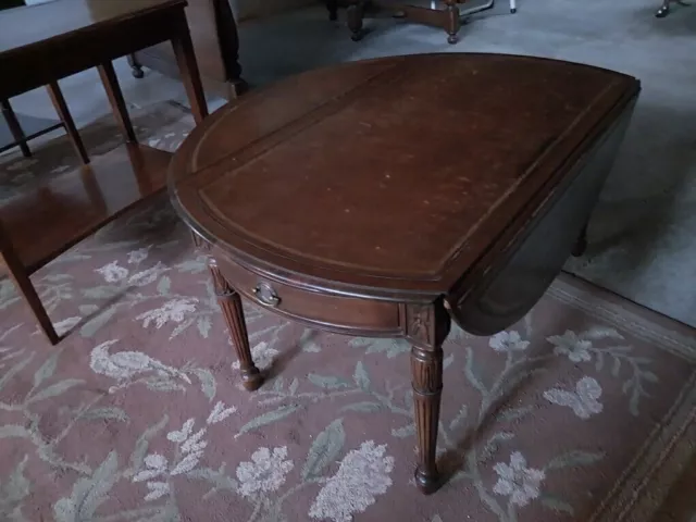 1948 - Leather inlay Mahogany wood coffee table & 2 end tables-Imperial