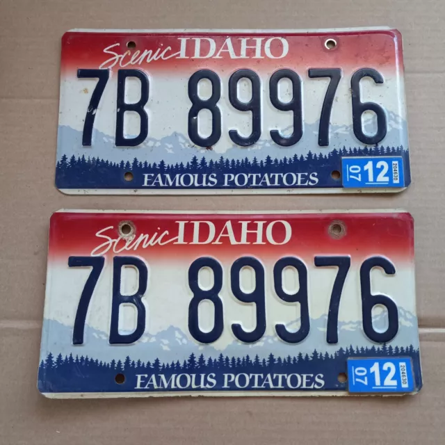 PAIR 2007 Idaho License Plates - "7B 89976" 07 12 sticker SCENIC IDAHO