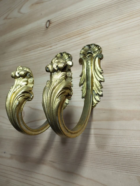 Lot Ancien Crochet Et Embrasse De Rideaux - Laiton Bronze Doré Style Vintage