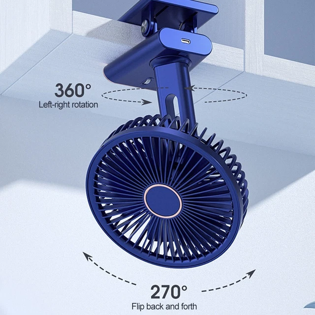 Ventilateur USB Rechargeable - 5 Vitesses - Batterie 4000mAh - Pivotant 360° - Pour Bureau Et Maison