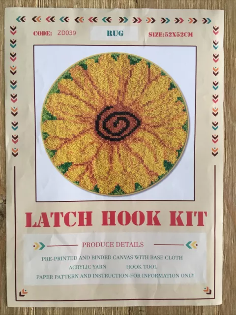 "Kit de alfombras de gancho de pestillo de lona impreso girasol diámetro 19,5"""