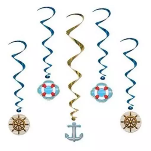 Cruise Ship Hanging Whirls 5 Pack Nautical Marine Life Party Birthday Decoration