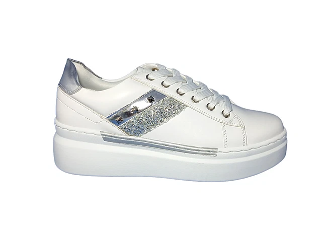 Jay Peg Scarpe Sneakers Platform Donna Ragazza 44014 Bianco Argento Dal 35 Al 40