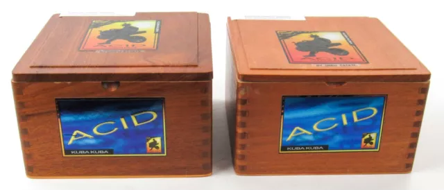 Wooden Cigar Box Acid Brand By Drew State With Cigar Leaf Lot Of 2 3