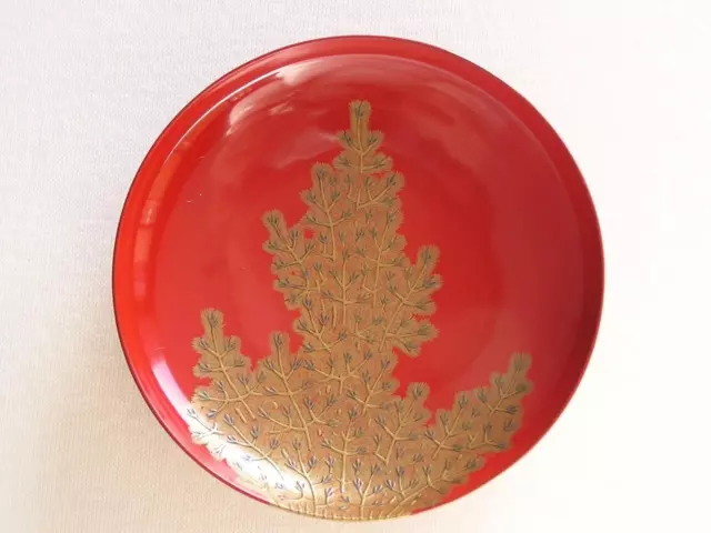 Antique Japanese lacquer sake cup with pine tree and cones Meiji era #4773B