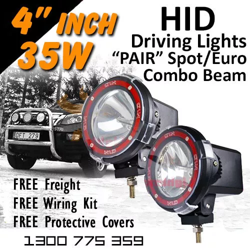 HID Xenon Driving Lights - 4 Inch 35w Spot/Euro Combo 4x4 4wd Offroad 12v 24v