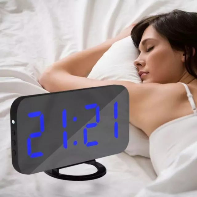 3D Digital LED Mirror Alarm Clock Dimmable LED Light Sensor Time Bedside Clock