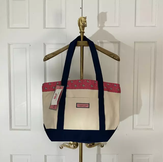 NWT Vineyard Vines Navy Blue Pink Canvas Tote Bag