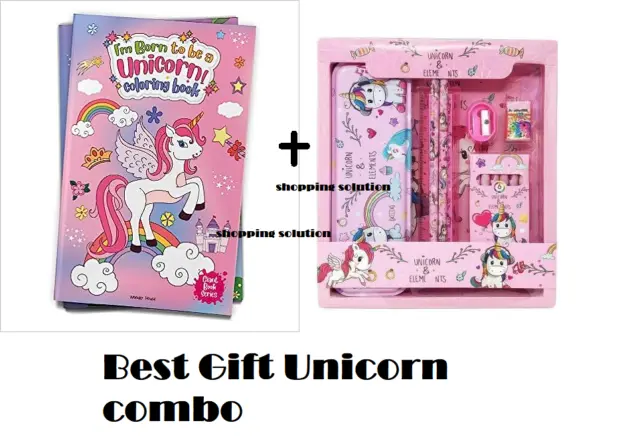Unicorn combo set jumbo Sized Colouring Book+ Stationary Set Best gift for kids.
