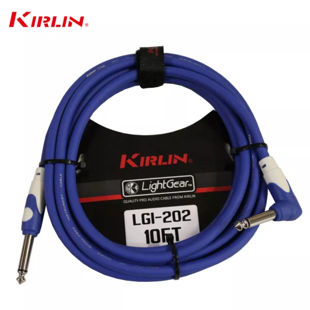 Kirlin 10FT LGI-202 1/4" Straight to Right Angle Instrument Guitar Cable Blue