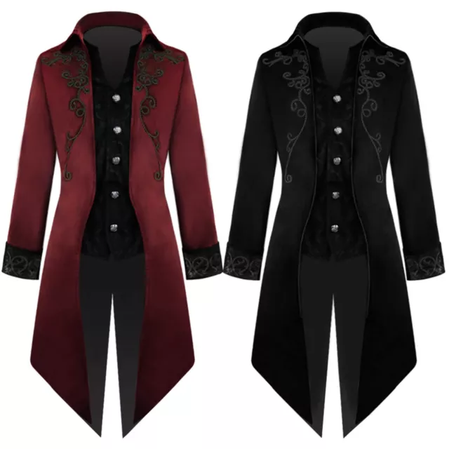 Mens Steampunk Vintage Black Tailcoat Gothic Jacket Velvet Victorian Frock Coat