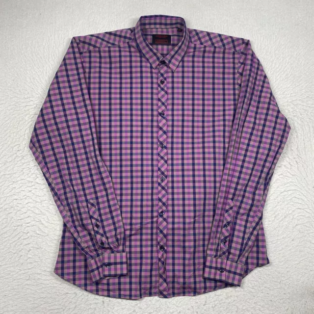 Jared Lang After Hours Shirt Mens Large Purple Check Button Up Long Sleeve