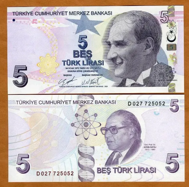 Turkey, 5 Lira 2009 (2020), P-222bd, New signature, D-Prefix UNC
