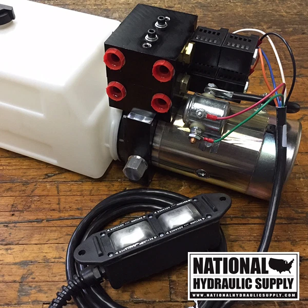 12V DC Double Acting Hydraulic Power Unit - 2 Gallon Reservoir, 2500 PSI, For Dump Trailers & Lifts