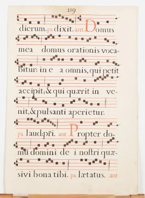 17th Century Antiphonal Music Two Sided Vellum Manuscript 18"×12" Pages 189/190