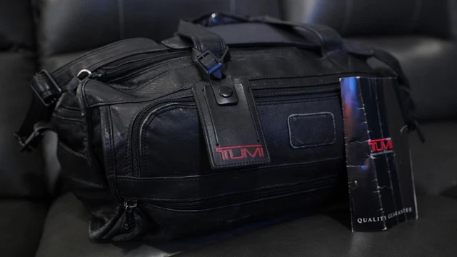 RARE Vintage TUMI Black Napa Leather Weekender Duffel Bag