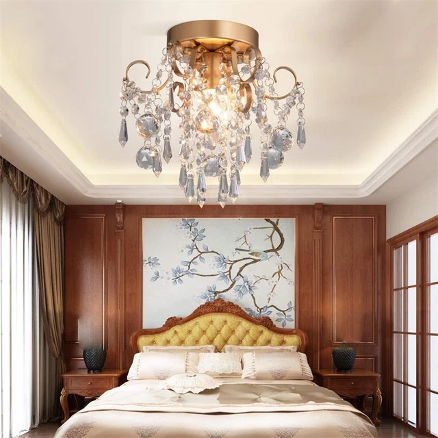 Crystal Ceiling Flush Mount Light Fixture Modern Chandelier Chrome Gold Lamp