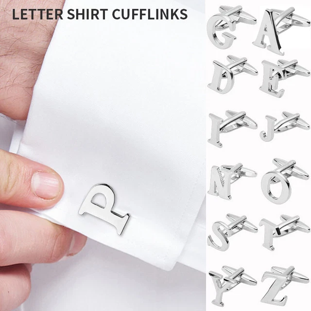 1Pairs 26 Letters A-Z Men's French Shirt Cuff Links Silver Color Cufflinks NEW
