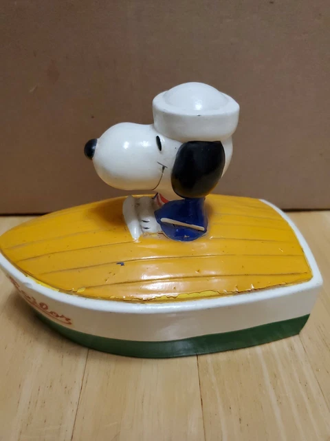 Vintage 1966 Snoopy Sailor Boat Peanuts United Feature Syndicate Bank w Stopper