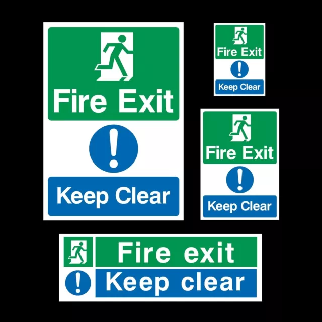 Fire Exit Keep Clear Emergency Exit Plastic Sign or Sticker - All Sizes