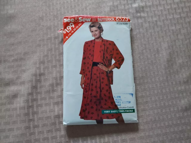 Butterick Pattern 6523 Misses' Unlined Jacket, Top & Skirt Sizes 16-24 UNCUT