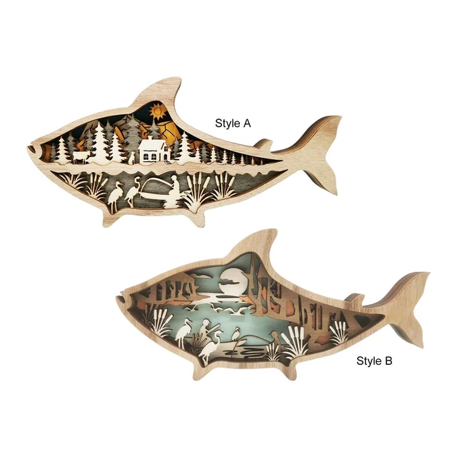 Figurines de décoration en bois d'animaux marins Sculpté Poisson Artisanat