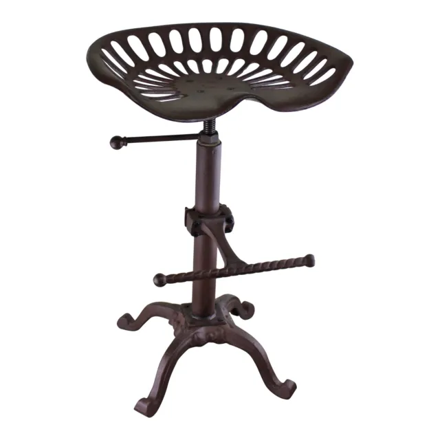 Industrial Cast Iron Tractor Stool Swivel Rustic Seat Kitchen Pub Barstool Chair