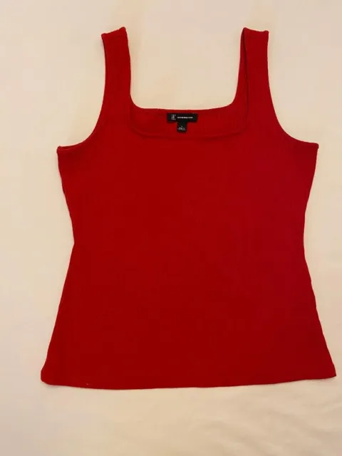 INC International Concepts Red Ribbed Tank Ladies Large Square Neck