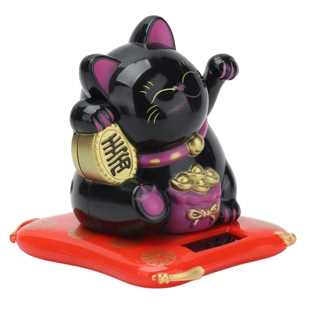 Black Wealth Welcoming Cat Solar Powered Cute Lucky Cat With Waving Arm For BG