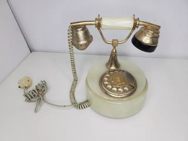 Old Italian Telephone Onyx of Pakistan Genuine Dial Disk Retro in Marmol & Brass