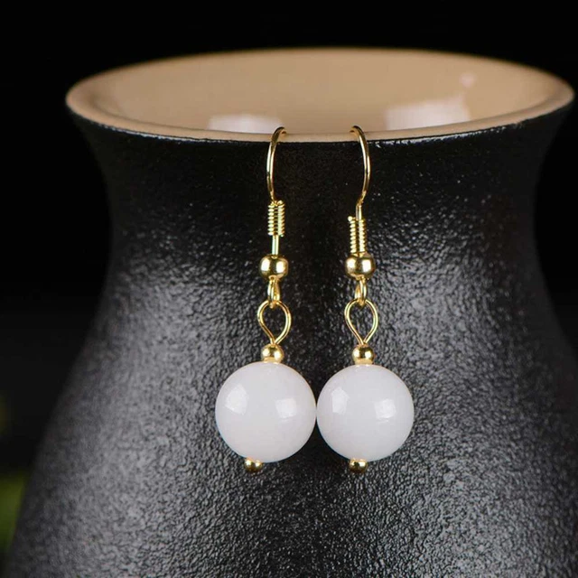 Bohemian style 10MM Natural white chalcedony Earrings New Year Women Christmas