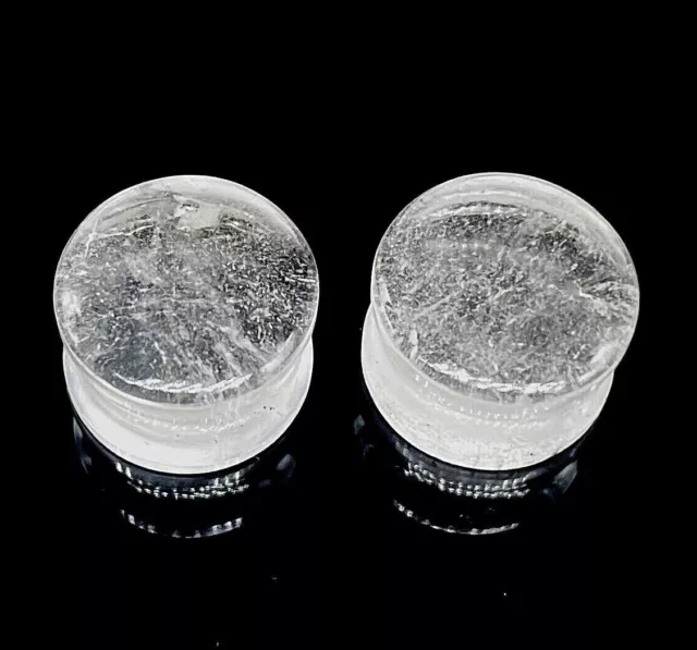 PAIR Natural Crystal Quartz Plugs, Double Flare, Handmade, Size 3mm to 50 & More