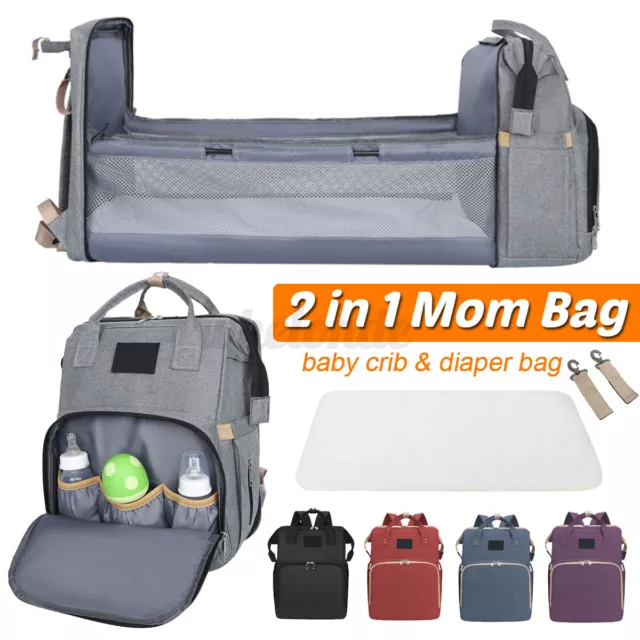 2-in-1 Travel Bassinet Foldable Baby Bed , Mummy Diaper Bag , Backpack with USB